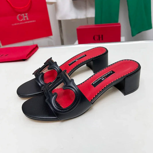 CH Women's Home Slippers Wearable Flat Simple Style Rhinestone Office Heeld sandals Openwork Design Elegant Women's Shoes