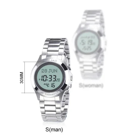 Azan Watch in Arabic English for Muslim Lover with Prayer Alarm Fajr Time Qibla Islamic Gift Man and Woman Size Ramadan Gift