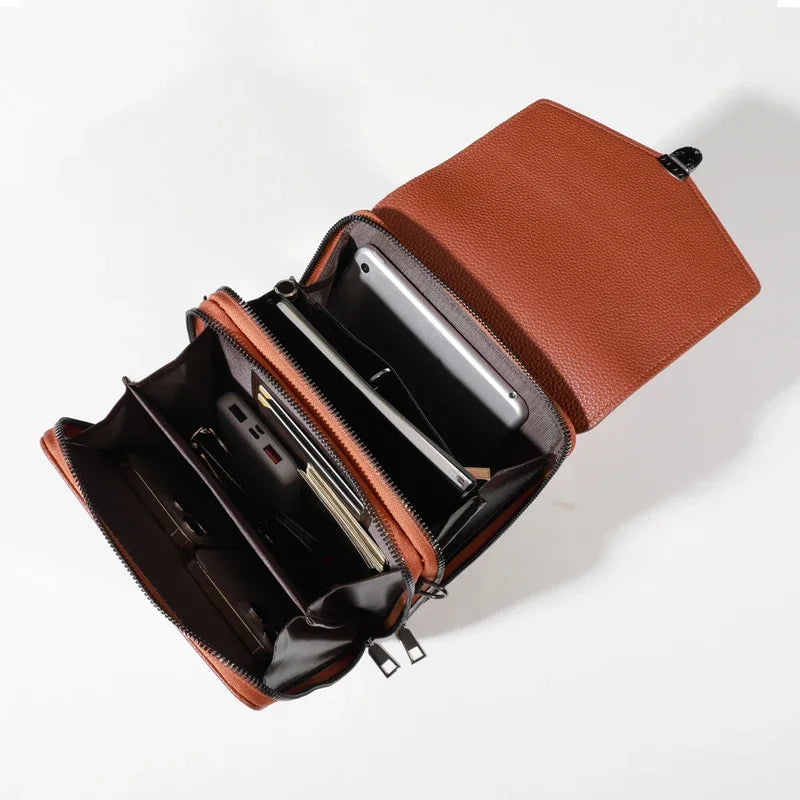 Double layered shoulder bag, neutral business cash bag, PU leather crossbody bag