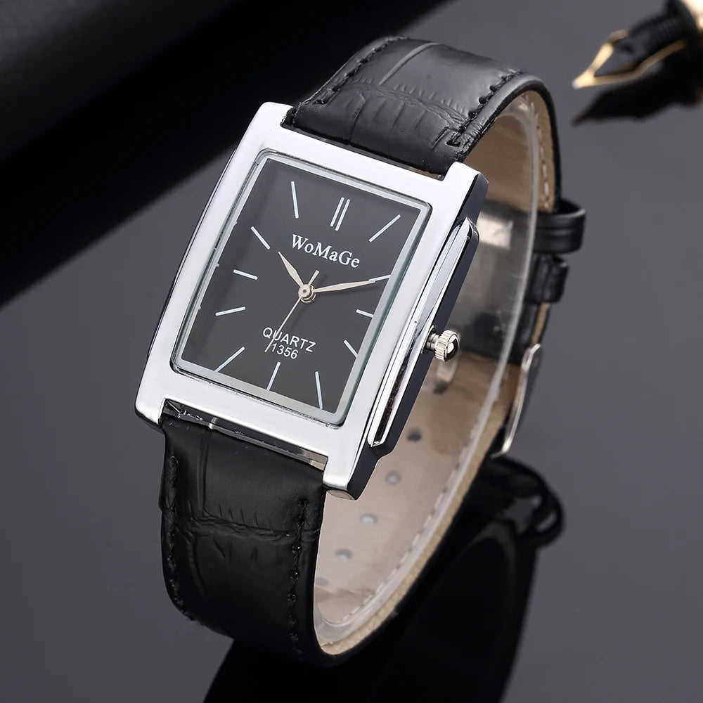 Men Square Watch Black White Case Leather Watch Band Woman Men Watches Top Brand Luxury Quartz Clock Montre Homme Vintage