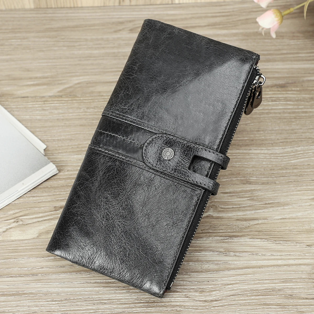 CONTACT'S genuine leather men long wallet lady purse card holder clutch with coin pocket zipper money bag for phone male wallets