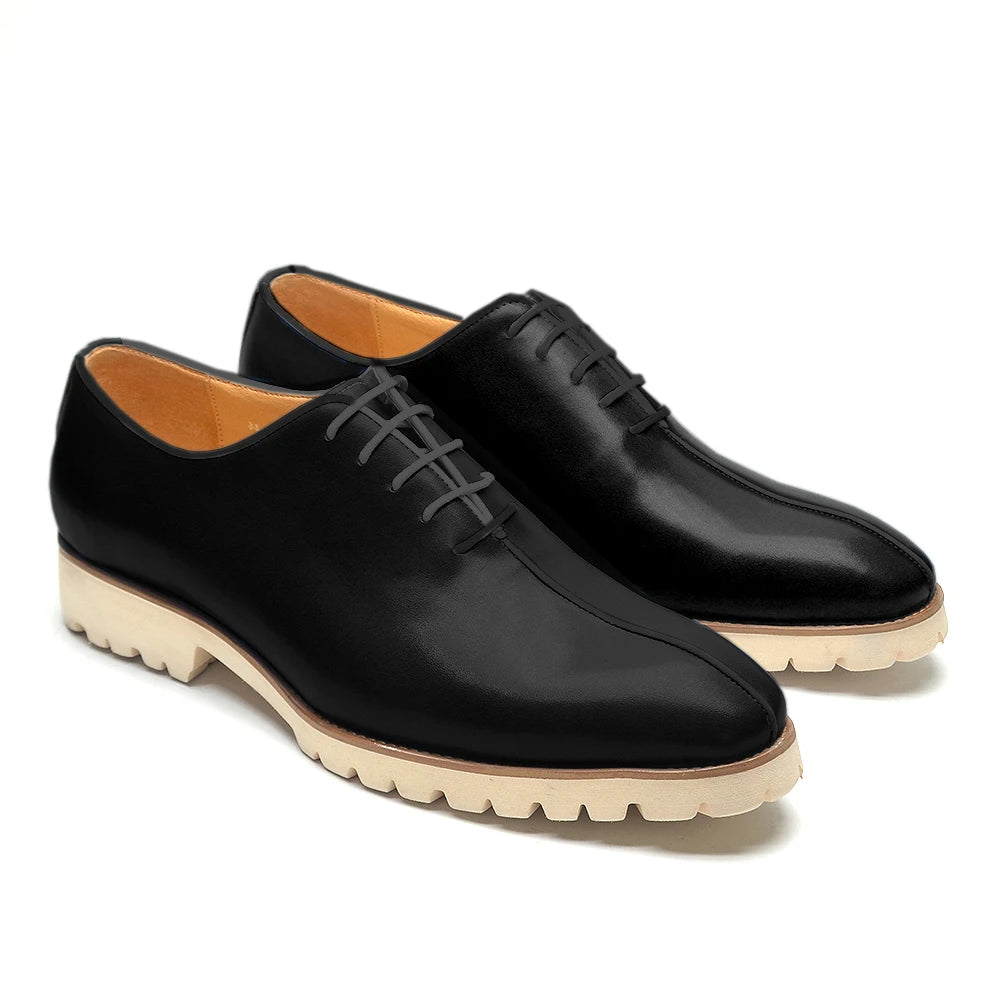 Soft Comfortable Anti-Slip Sole Men's Oxford Dress Sneakers Cowhide Genuine Leather Blue Black Business Office Casual Shoes Man