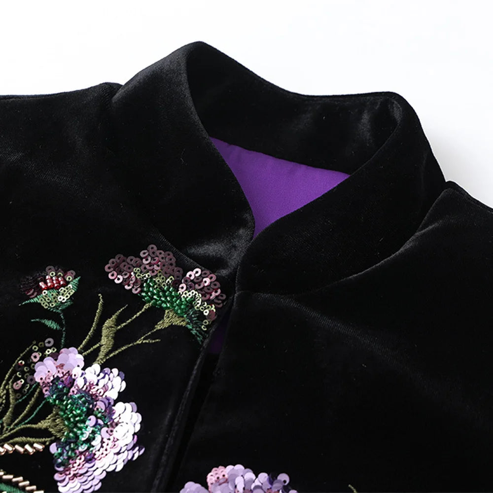Chinese Embroidery Jacket Women Beautiful Loose Sequins Temperament Jacquard Jacquard Flower Cotton-padded Coat Spring Autumn
