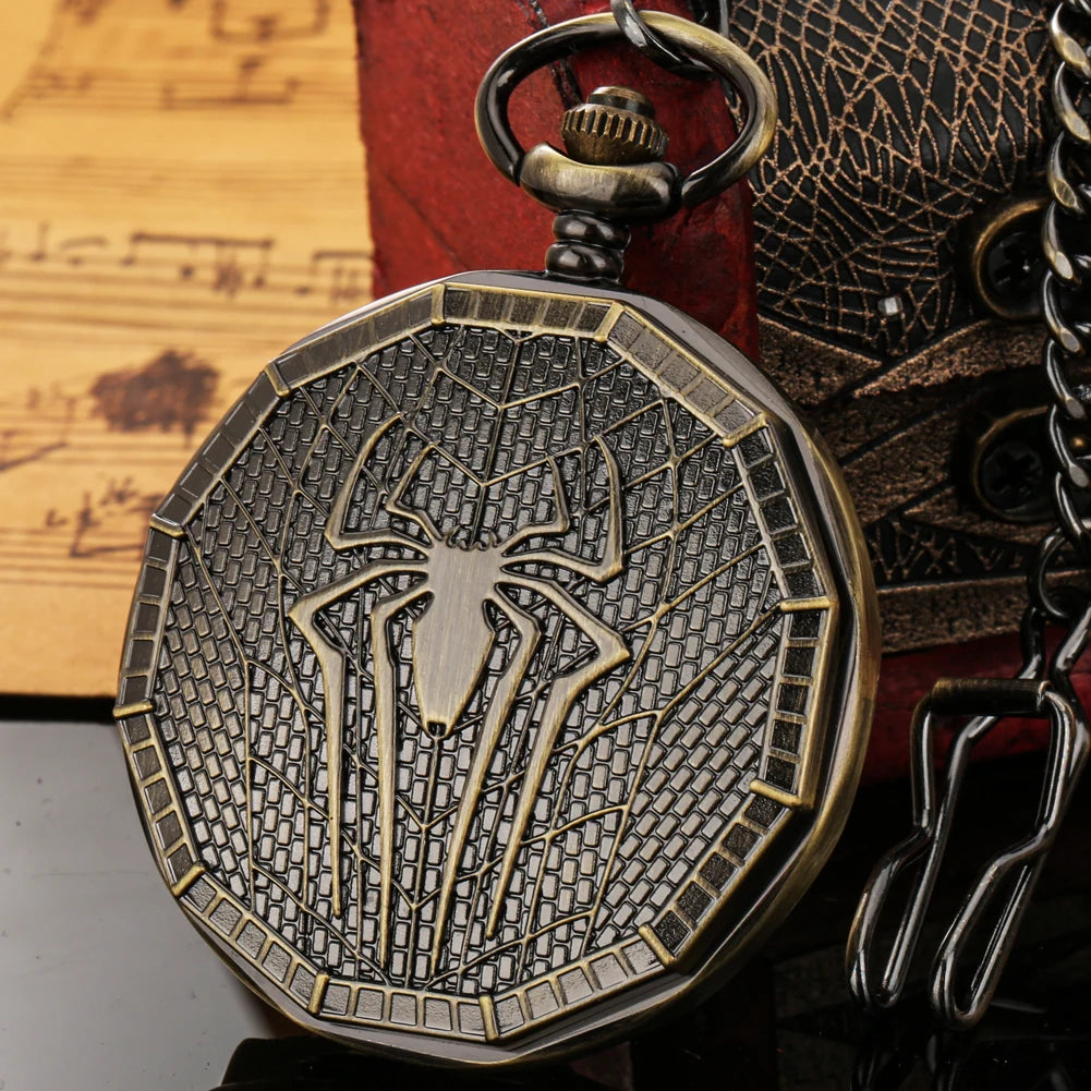 Vintage Bronze Roman Numerals Manual Mechanical Pocket Watch Men Antique Gifts Cool Spider Pattern Back Cover Pocket Clock Man
