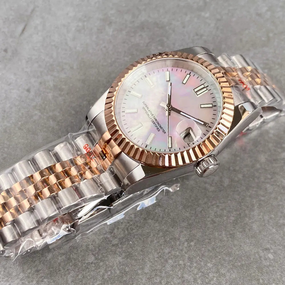 Tandorio two tone rose gold case DJ MOP Mother of Pearl Dial 36/39mm Sapphire NH35AA Diver Watch Men 20ATM Automatic glass back