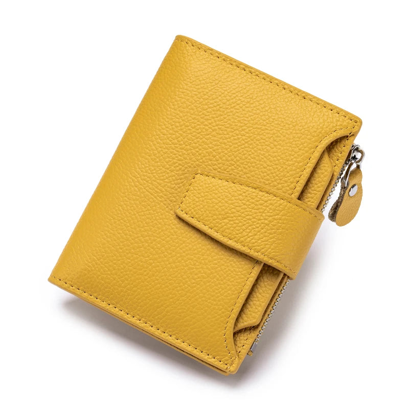 Genuine Leather Women RFID Wallet Large Capacity Bifold with Zipper Coin Pocket & 4 ID Windows