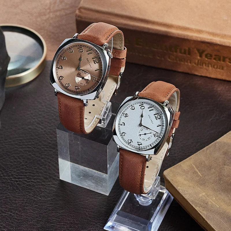 Baltany 1921 Vintage Homage Watch S4046 Sub-second Seagull 1701 Cockeyed Salmon Dial Square Case Men Stainless Steel Wristwatch