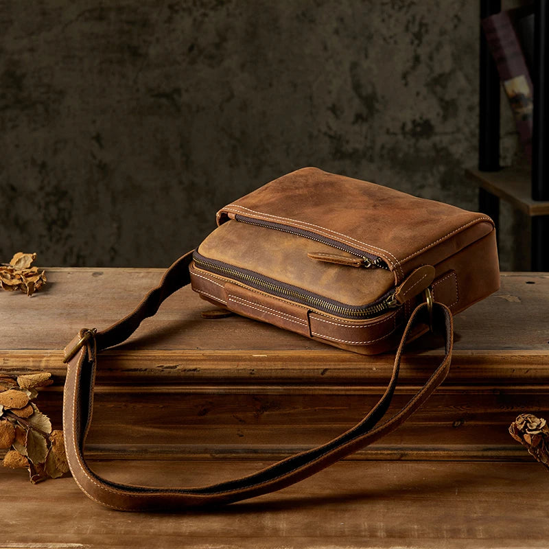 Handmade Vintage Genuine Leather Shoulder Bag For Men Retro Cowhide Leather Messenger Bag Business Office Cross body Satchels