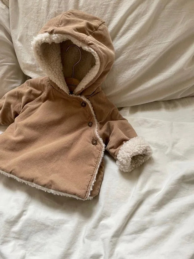 deer jonmi 2023 Winter Korean Style Newborn Baby Thicken Warm Coats Hooded Lamb Fleece Lining Infants Outerwear