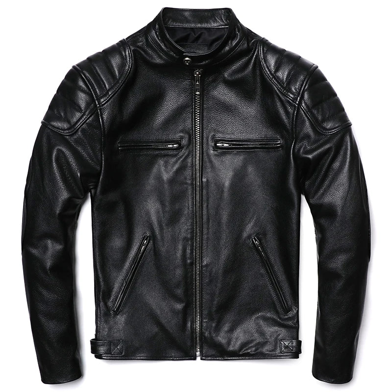 2023 Vintage Camel Yellow Genuine Leather Jacket Real Natural Cowhide Men Motorcycle Biker Coat Mens Slim Calf Skin Coat