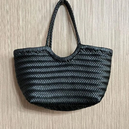 Fashion Leather Handbags Women's Leather Weaving Casual Shopping Bag Vintage Basket Tote Purse Cowhide Cross Shopping bag