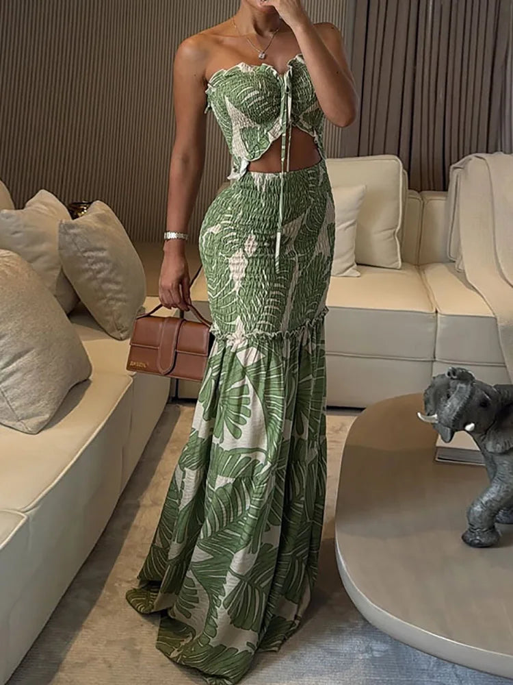 Hollow Out Patchwork Sexy Maxi Dress, Women Summer Fashion Sleeveless Chic Party Dress, 2025 Print Elegant Ladies Dress Vestidos