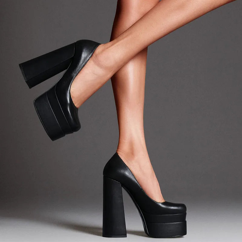 Arden Furtado 2024 Women's Platform high-heeled shoes Square toe Shallow Super high heel Elegant Extra large size Single shoe