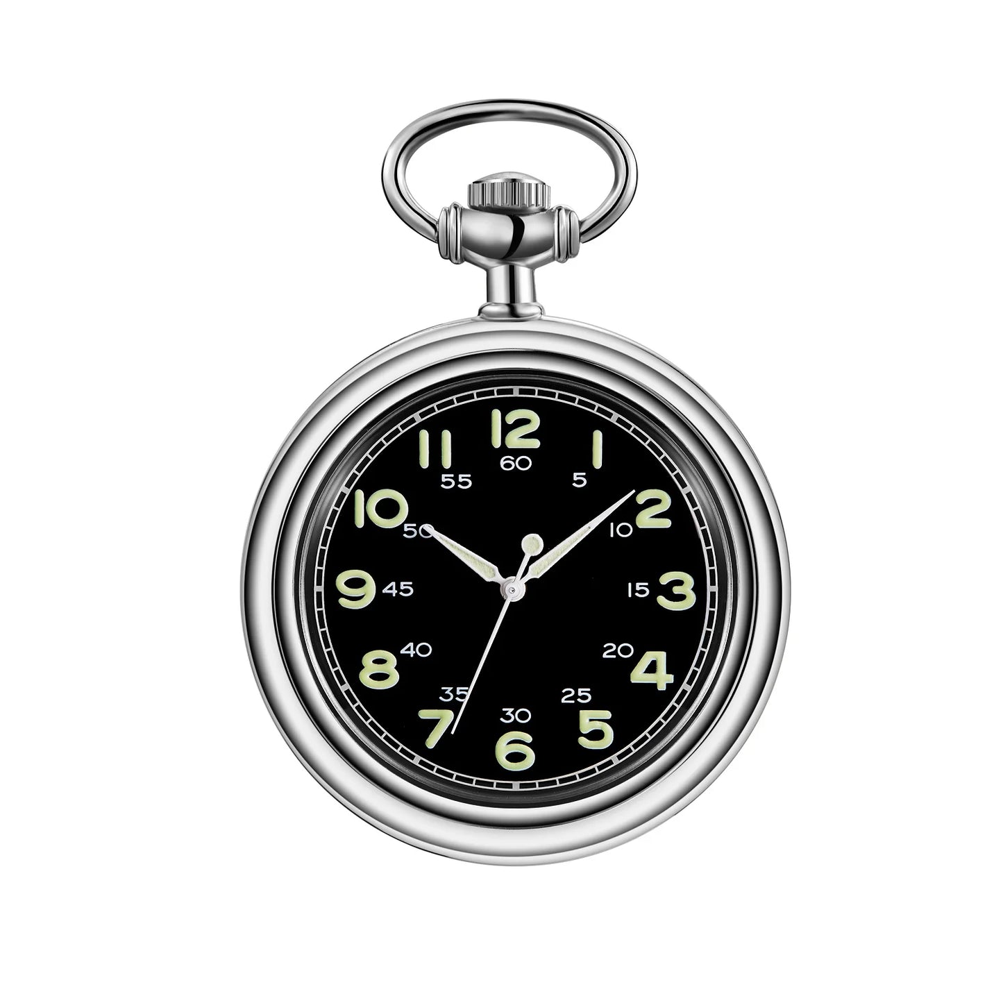 Noctilucent Fluorescent Open Face Arabic Numerals Mechanical Pocket Watch Chain Luminous Pendant Jewelry Clock Gifts Men Women