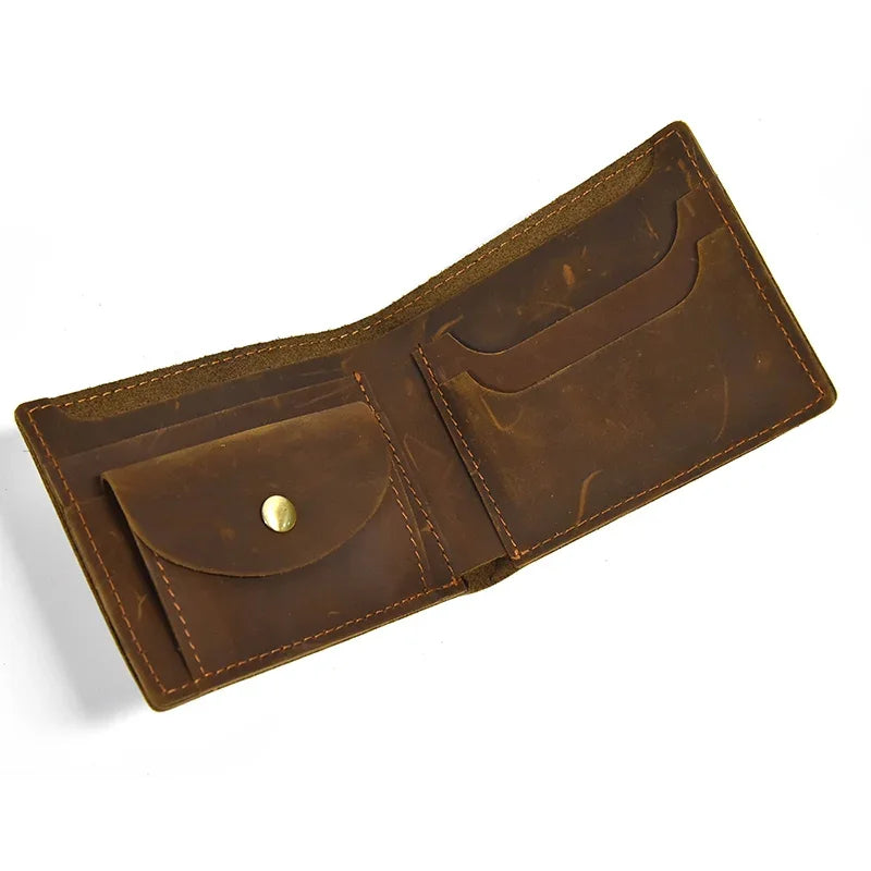 Vintage Men Wallet Genuine Leather Short Purse Wallet Men Small Slim Coin Purse Bifold Carteira Slim Male Coin Wallet Cowskin