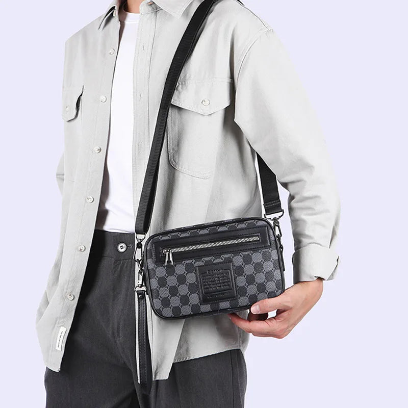 Casual Business Shoulder Bag Men PU Leather Messenger Bag Wide Strap Crossbody Bags Square Clutch Bag Designer Male Sling Bags