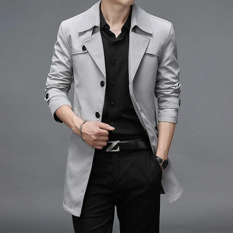 Oversized Classic Men's Trench Coat 8XL Windbreaker Solid Slim Fat Business Casual Long Trenchs Men Clothing Overcoat A5F8906
