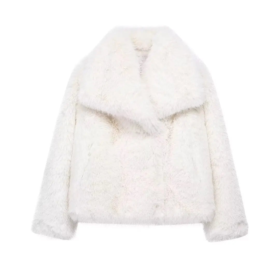 HXAO 2024 Women's Fur Coat Black Fluffy Jacket Autumn Winter Faux Fur Coat Plush Outerwears White Red Gray Warm Cropped Jacket