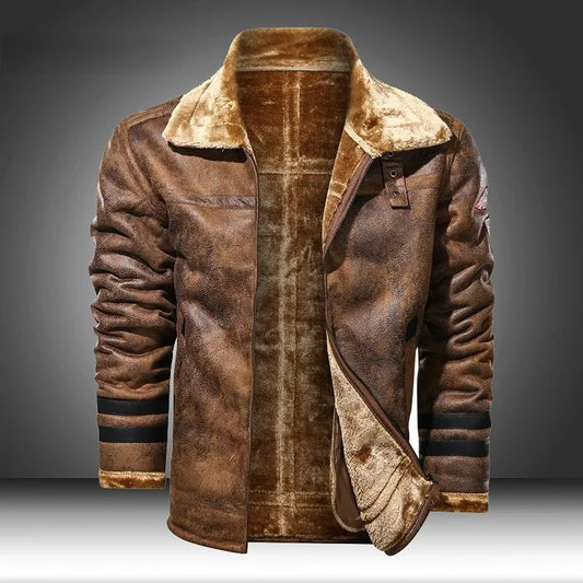Men Leather Flights Jacket High Quality Leather Jackets Business New Slim Fur Leather Bomber Fashion Jacket Black Pilot Coats