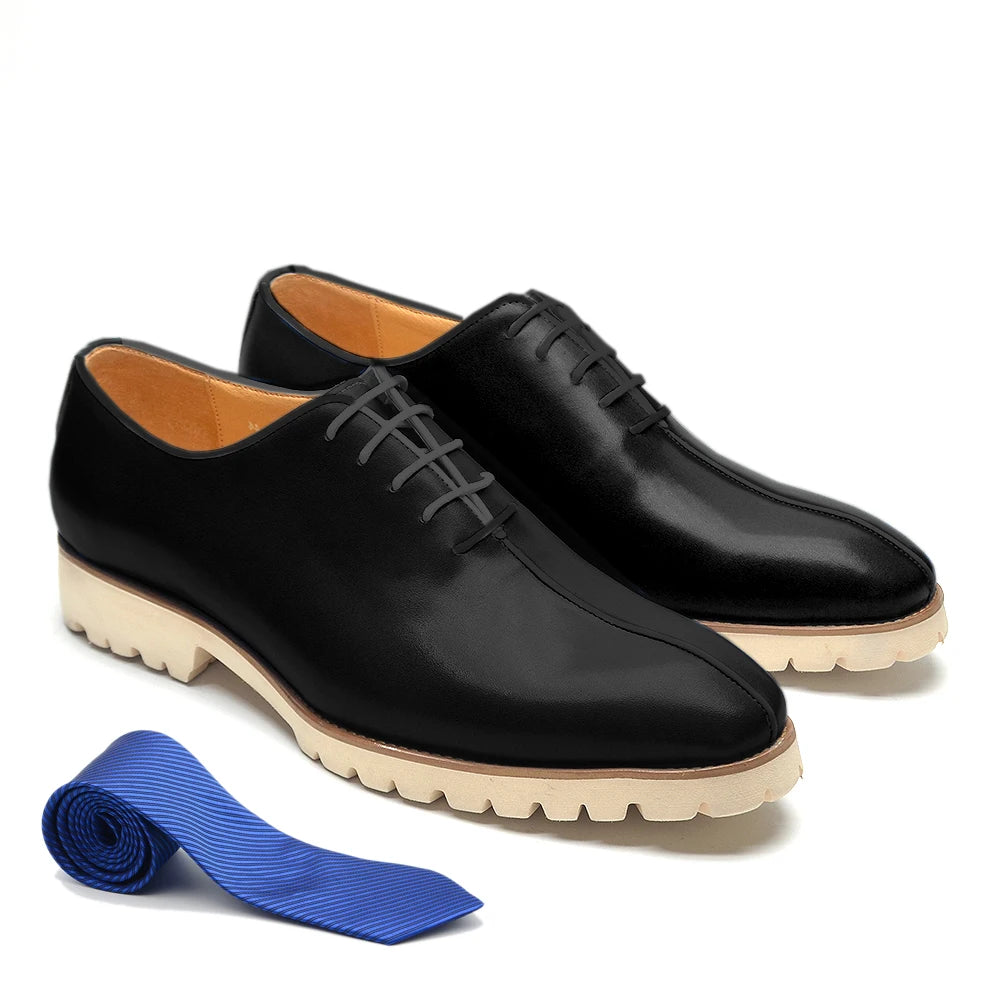 Soft Comfortable Anti-Slip Sole Men's Oxford Dress Sneakers Cowhide Genuine Leather Blue Black Business Office Casual Shoes Man