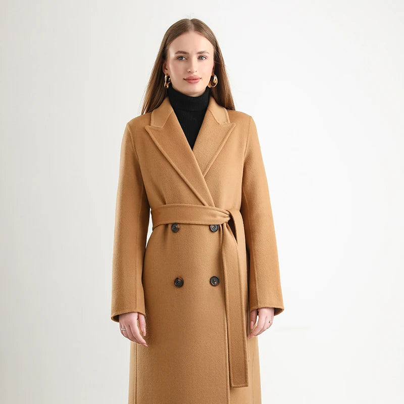 2025 Women's 100% Cashmere Thick Double sided Long Jacket Classic Multi functional Fashion Suitable for Business