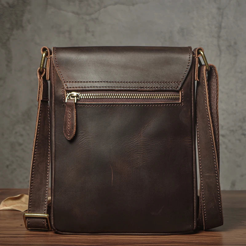 NUKA Men's Genuine Leather Shoulder Bag High Quality Crazy Horse Crossbody Bag Simple Lightweight Sling Bag Small Messenger Bags