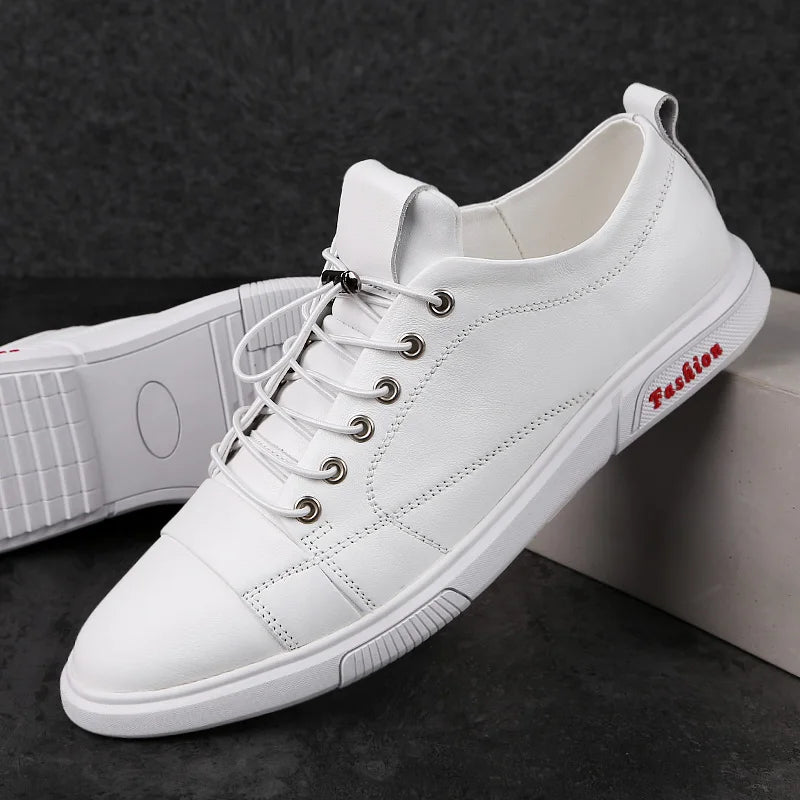 Luxury Genuine Leather Men Casual Shoes Classic Male Lace-Up Outdoor Flats Fashion Korean Style Simple Footwear New Men Sneakers