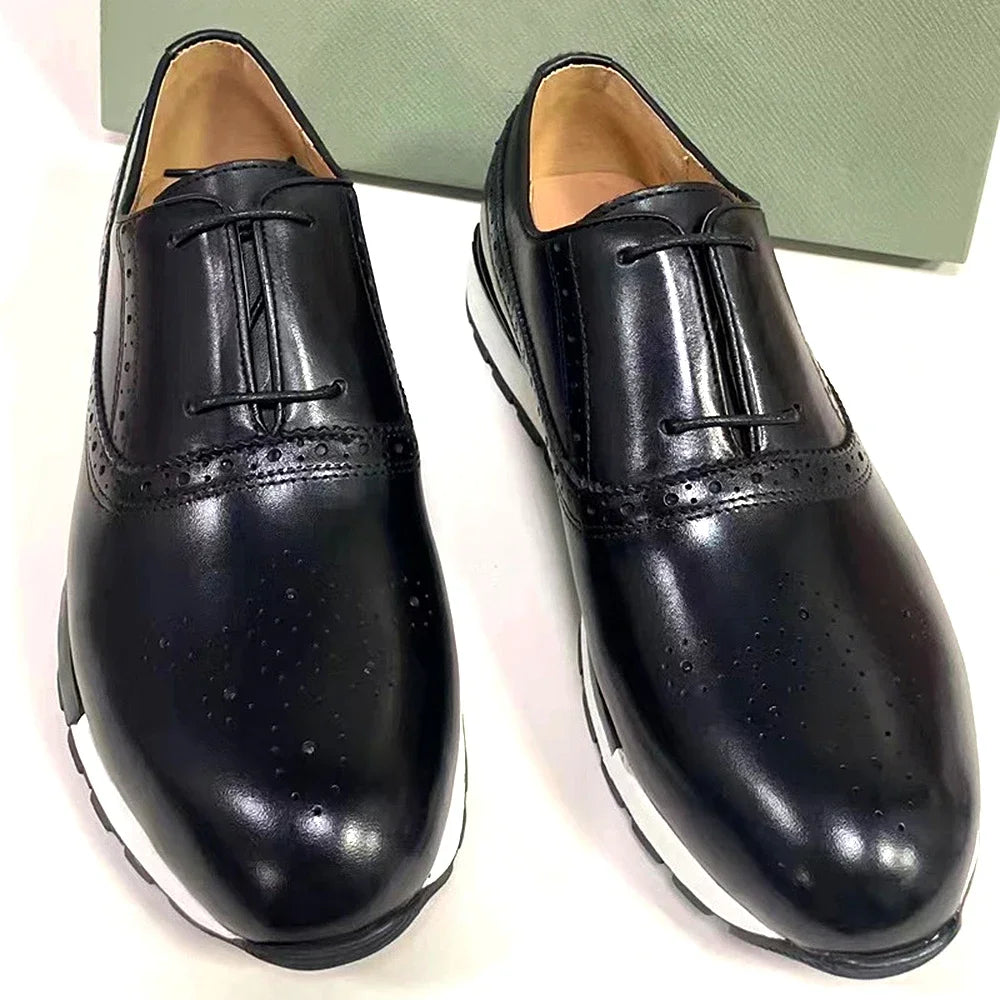 Luxury Brand Design Men's Oxford Sneaker Formal Calf Genuine Leather Laces Two-eyelet Anti-slip Rubber Sole Casual Shoes for Men