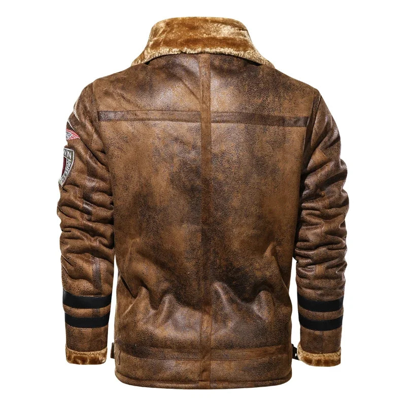 Men Leather Flights Jacket High Quality Leather Jackets Business New Slim Fur Leather Bomber Fashion Jacket Black Pilot Coats