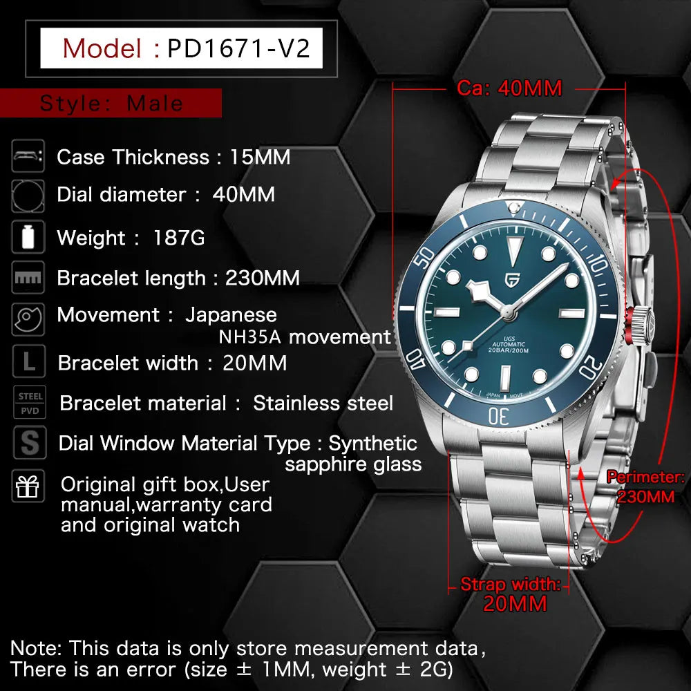 PAGANI DESIGN 2024 New V2 BB58 Men's Watches Luxury Automatic Watch For Men TMI NH35A Mechanical Wristwatch 100M Waterproof 2024