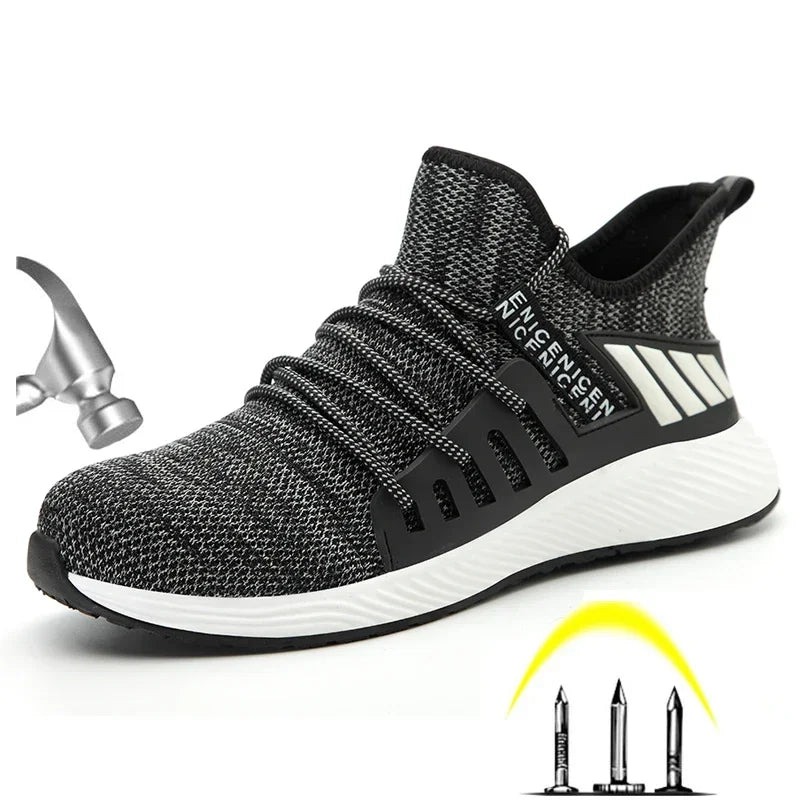 Men's Work Mesh Boots Men Steel Toe Work Shoes Outdoor Anti Slip Breathable Protective Boots Men's Puncture Proof Safety Shoes