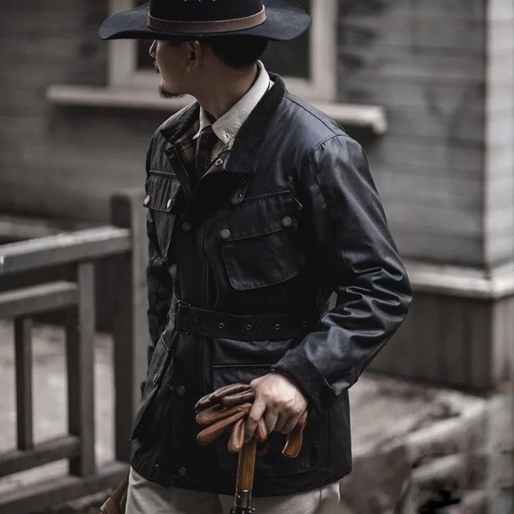 Windbreaker Jacket Man Weatherproof Medium Length Oil Waxed Hunting Jacket Men Motorcycle Jacket Men American Retro Coat Thin