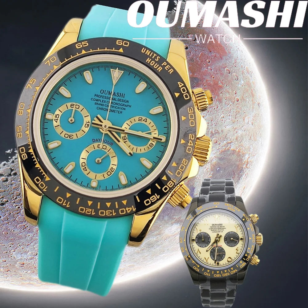 Business 39mm Quartz Watch Men's Chronograph Sapphire Crystal VK63 Movement Arabian luminous dial stainless steel men's watch