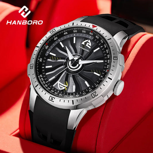 HANBOROMen's hollowed out flywheel mechanical watch, fully automatic personalized luminous waterproof watch