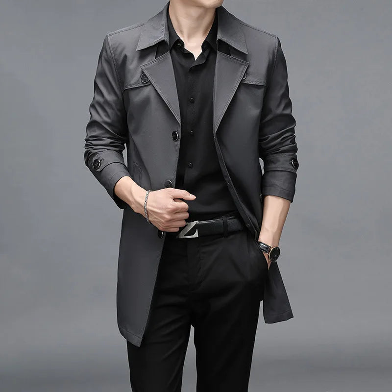 Oversized Classic Men's Trench Coat 8XL Windbreaker Solid Slim Fat Business Casual Long Trenchs Men Clothing Overcoat A5F8906