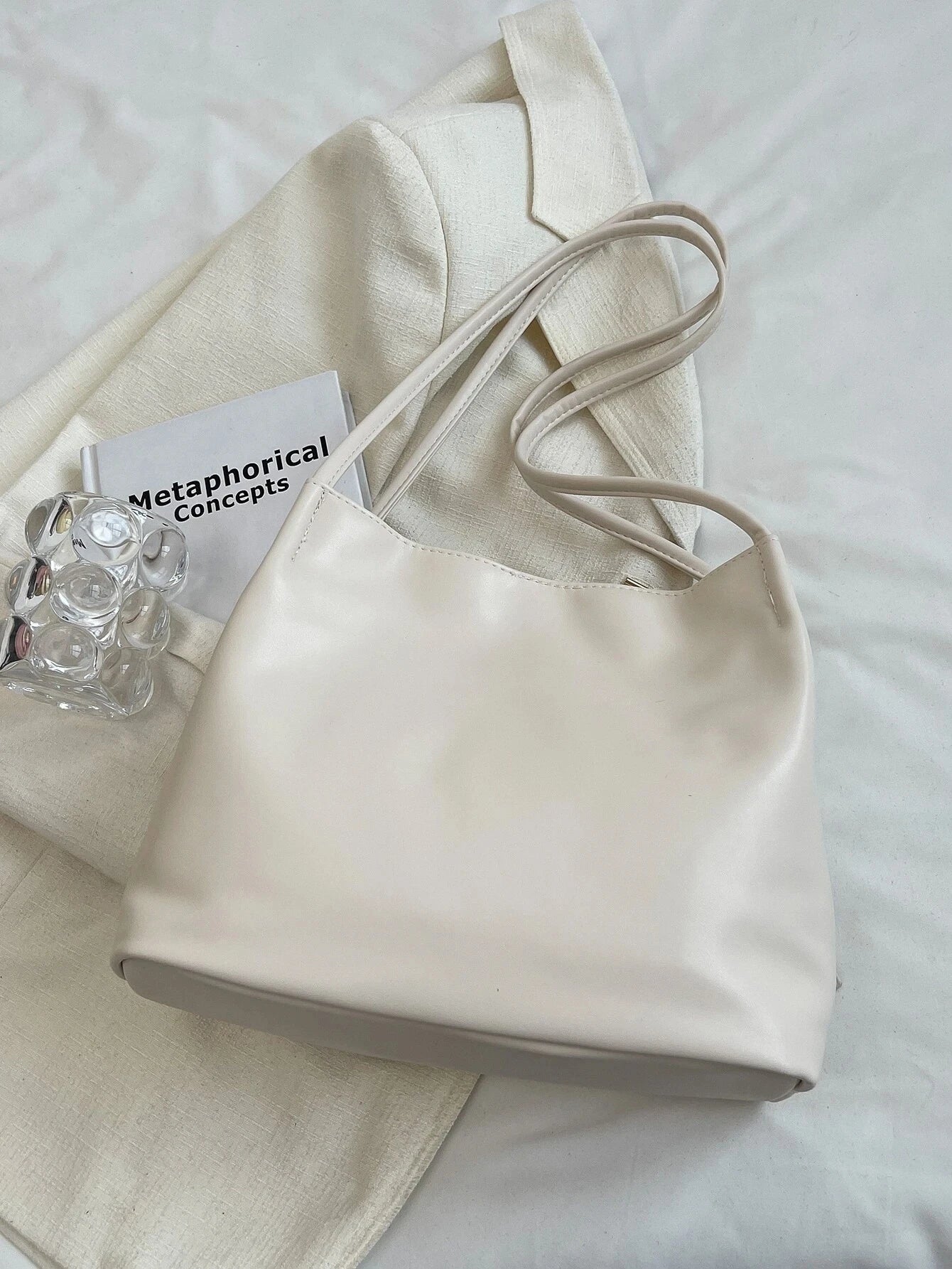 Fashionable Large Capacity Bow Knot Shoulder Bag Cute Kawaii Bow Decor Water Bucket Bag Lightweight Casual Handbag