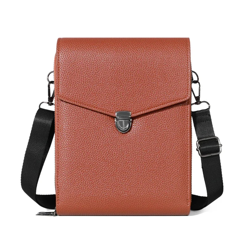 Double layered shoulder bag, neutral business cash bag, PU leather crossbody bag