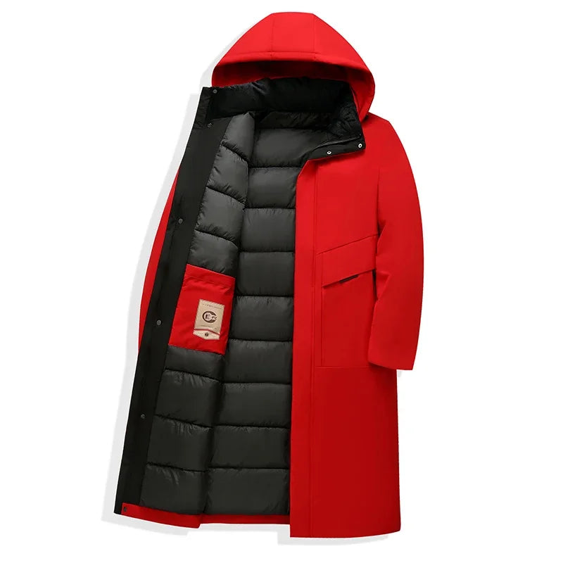 Business Parka Winter Fleece Long Jacket with Hood Windbreaker Mens Coats Casual Thicken Warm Men Long Outwear Clothing Overcoat