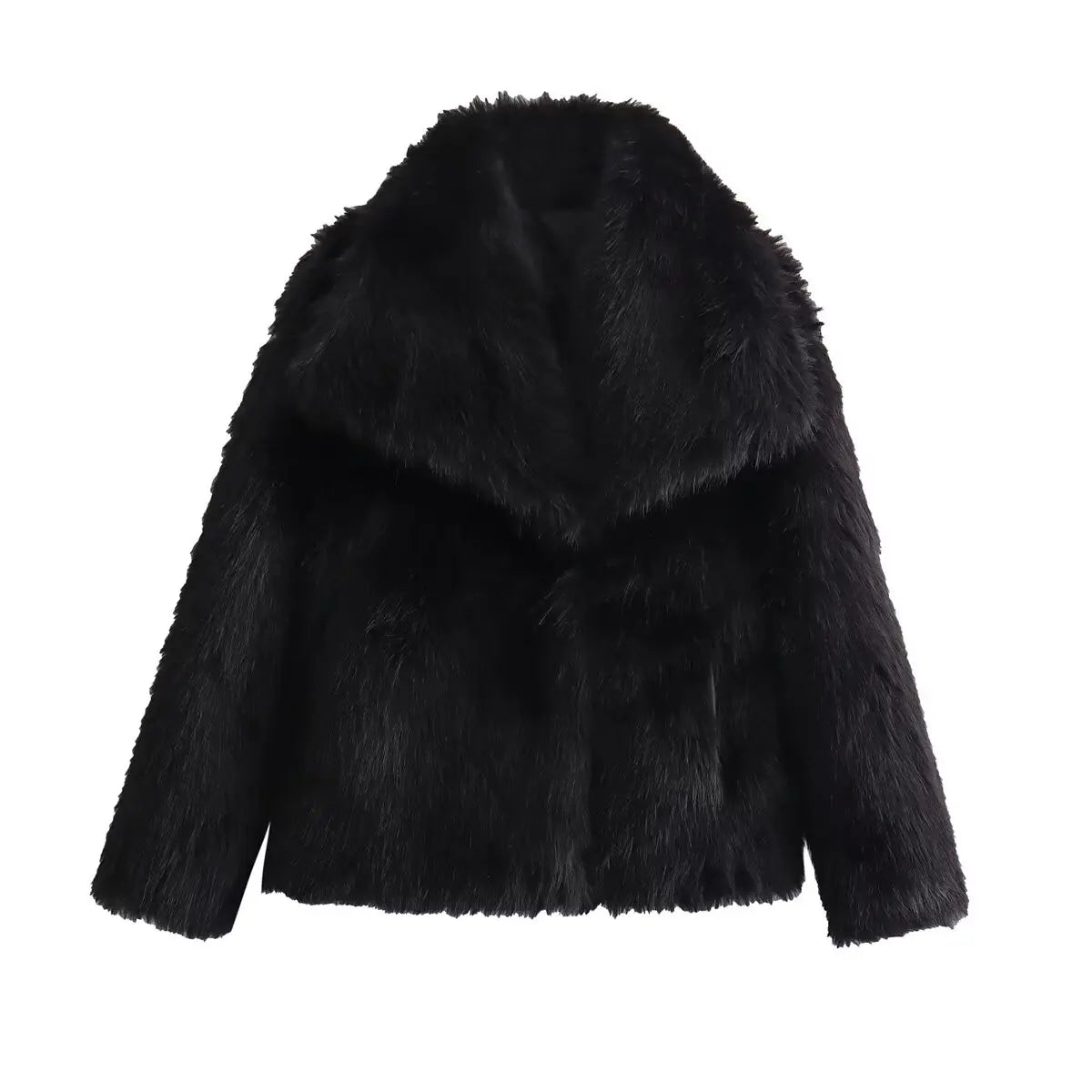 BSK&TRAF Women's 2025 New Large Lapel Thickened Coat Artificial Fur Effect Temperament Elegant Warm Jacket