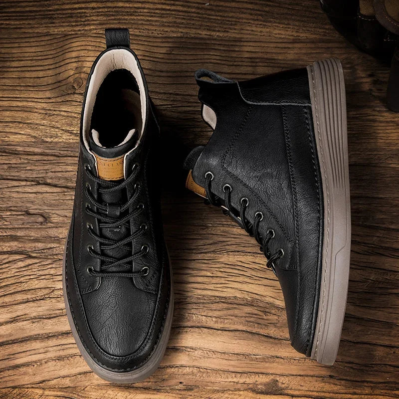Spring Genuine Leather Mens Ankle Boots Men High Top Sneakers Classic Skate Shoes For Men Casual Footwear Handmade Boots Male