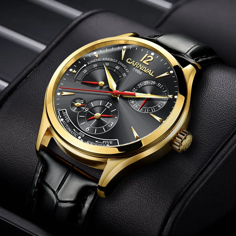 CARNIVAL Kinetic Energy Dual Time Display Mechanical Watches Men Top Luxury Brand Sports Automatic Waterproof Men Watch Reloj
