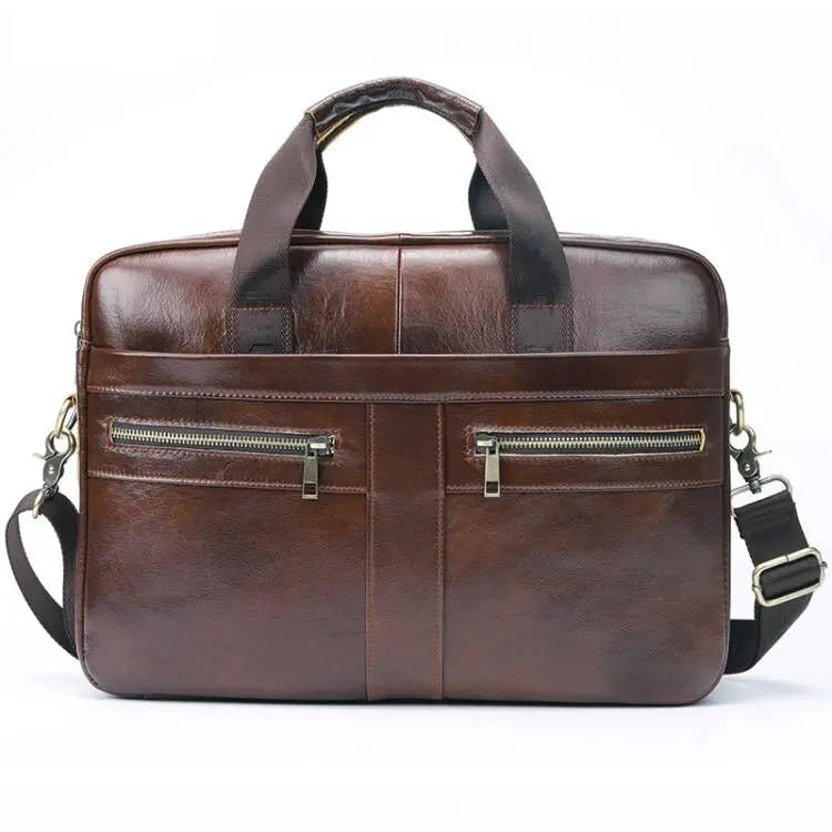 Men Genuine Leather Handbag Fashion Office 14 inch Laptop Briefcase Bag Male Computer Shoulder Bags Men's Business Document Bag