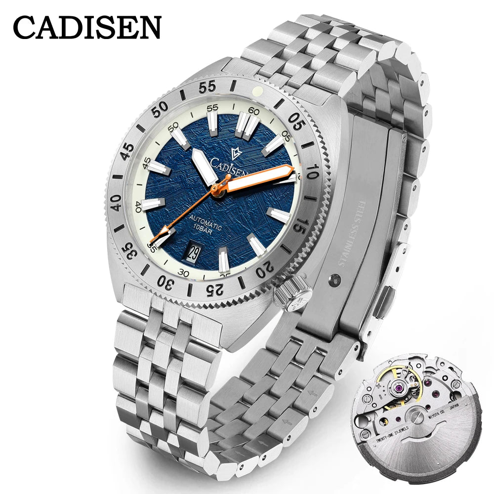 CADISEN Automatic Mechanical Watch Man Meteorite Dial Business Casual Waterproof Watch MIYOTA 316L Stainless Steel Men's Watch