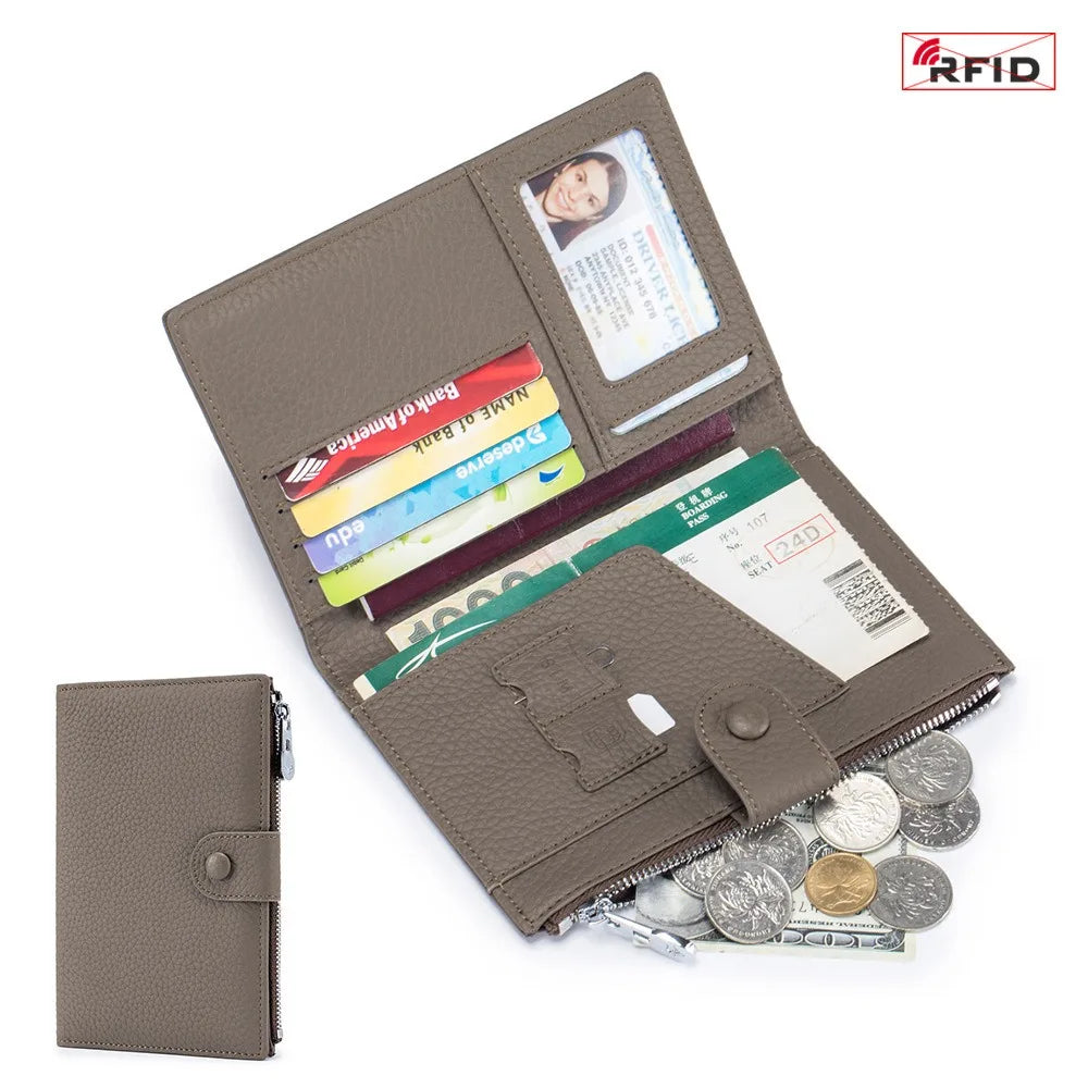 Genuine Leather RFID Travel Passport Cover Case Wallet Bag Card Holder Cowhide Coin Purse Document Cover Flight For Men Women 12