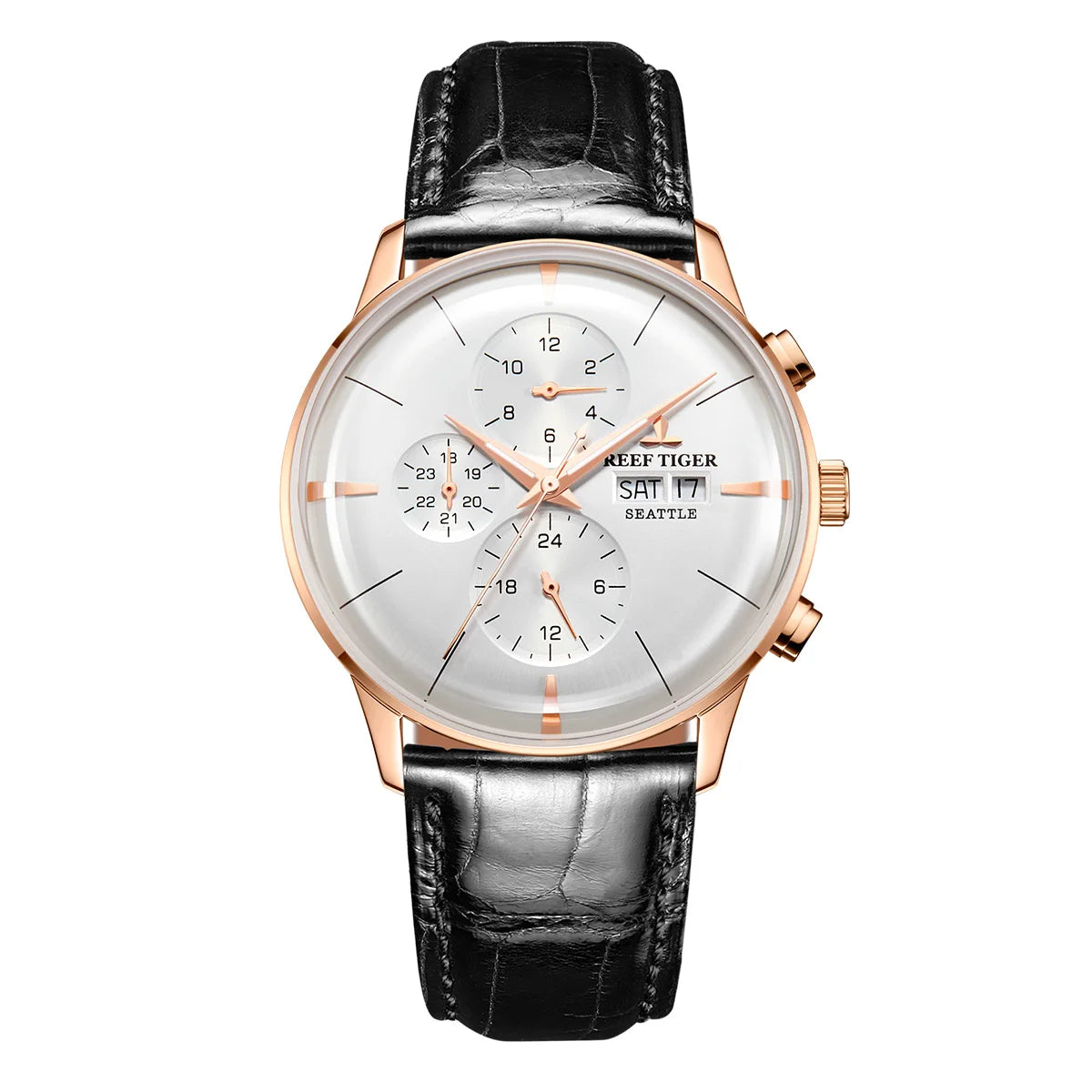 Reef Tiger RT Top Luxury Men's Watch White Dial Multi-Function Mechanical Wristwatch Relogio Masculino RGA1699