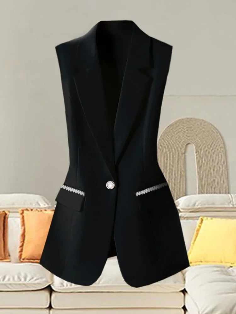French Elegant Fashion White Suit Vest Women Clothing Summer New High Waist Elegant Slimming Sleeveless Coat Office Lady Clothes