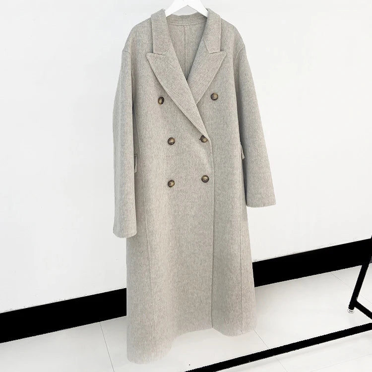 2023 Autumn Women Drouble Breasted Woolen Coat Turn Down Collar Cashmere Winter Clothes Long Coats Tops New