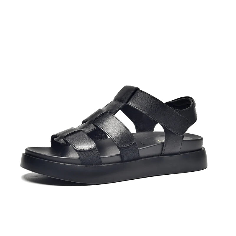 BEAUTODAY Gladiator Sandals Women Genuine Cow Leather Flats Open Toe Ankle Strap Summer Casual Ladies Platform Shoes 34560