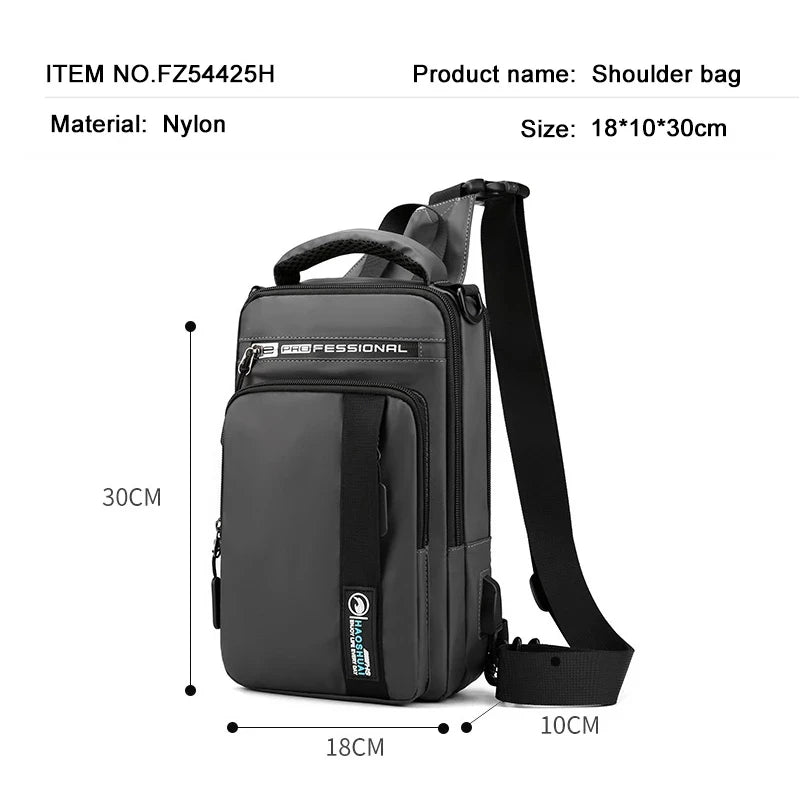 YoReAi New Multifunction Crossbody Bag for Men Anti-theft Shoulder Messenger Bags Male Waterproof Charging USB Bag Casual Tote