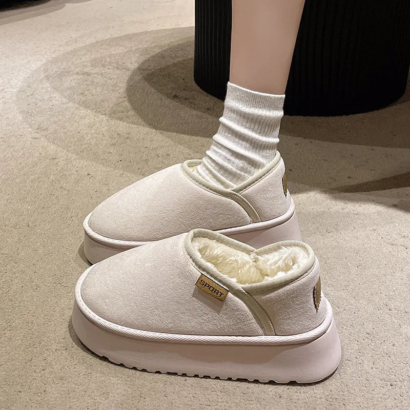 Shevalues Women Winter Snow Boots Warm Comfy Furry Lined House Cotton Shoes Female Outdoor Fashion Platform Fur Fuzzy Shoes